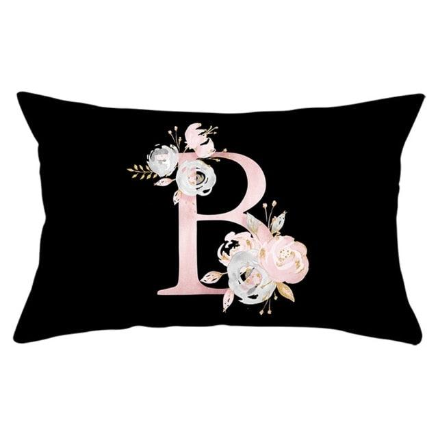 New Light Letter Flower Pillow Covers Alphabet Decorative Pillow Cases ABC Letter Flowers Cushion Covers Black Plush Pillow Case Super Soft Living Room Decorative Cushion Cover Elegant Soft Design 30x50cm Stevvex