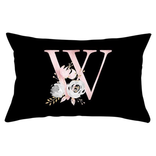 New Light Letter Flower Pillow Covers Alphabet Decorative Pillow Cases ABC Letter Flowers Cushion Covers Black Plush Pillow Case Super Soft Living Room Decorative Cushion Cover Elegant Soft Design 30x50cm Stevvex