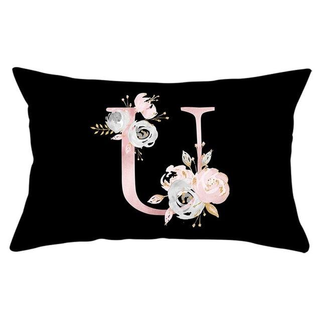 New Light Letter Flower Pillow Covers Alphabet Decorative Pillow Cases ABC Letter Flowers Cushion Covers Black Plush Pillow Case Super Soft Living Room Decorative Cushion Cover Elegant Soft Design 30x50cm Stevvex