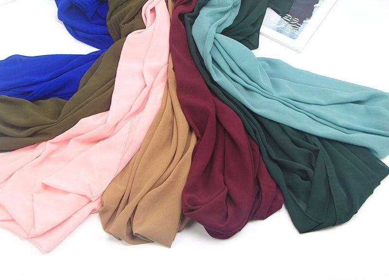 New Long Solid Colorful Soft Chiffon Hijab Elegant Scarf Wrap Lightweight Islamic Head Wear Escharpe Shawls Headband Stole Muslim Hijabs Wrap Headscarf Scarves Colors For Women Stevvex
