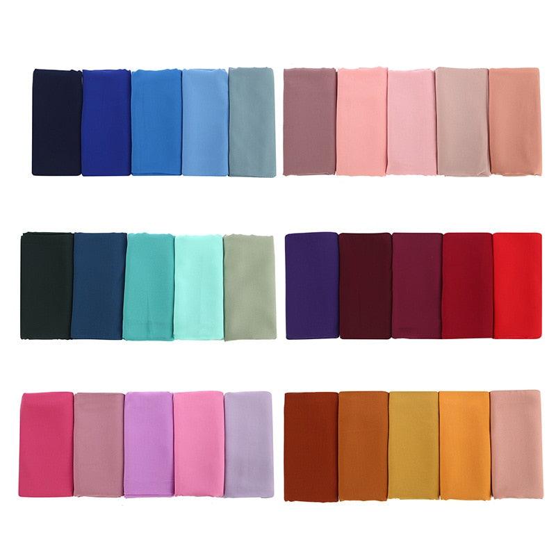 New Long Solid Colorful Soft Chiffon Hijab Elegant Scarf Wrap Lightweight Islamic Head Wear Escharpe Shawls Headband Stole Muslim Hijabs Wrap Headscarf Scarves Colors For Women Stevvex