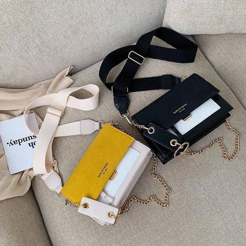 New Look Contrast Color Scrub Leather Crossbody Bags For Women And Girls Simple Chain Shoulder Bag , Purses And Handbags For Ladies Stevvex