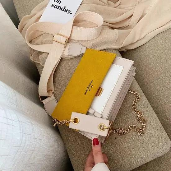 New Look Contrast Color Scrub Leather Crossbody Bags For Women And Girls Simple Chain Shoulder Bag , Purses And Handbags For Ladies Stevvex