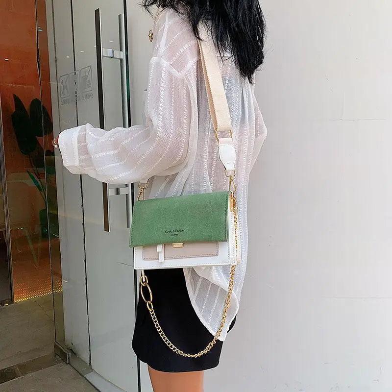 New Look Contrast Color Scrub Leather Crossbody Bags For Women And Girls Simple Chain Shoulder Bag , Purses And Handbags For Ladies Stevvex