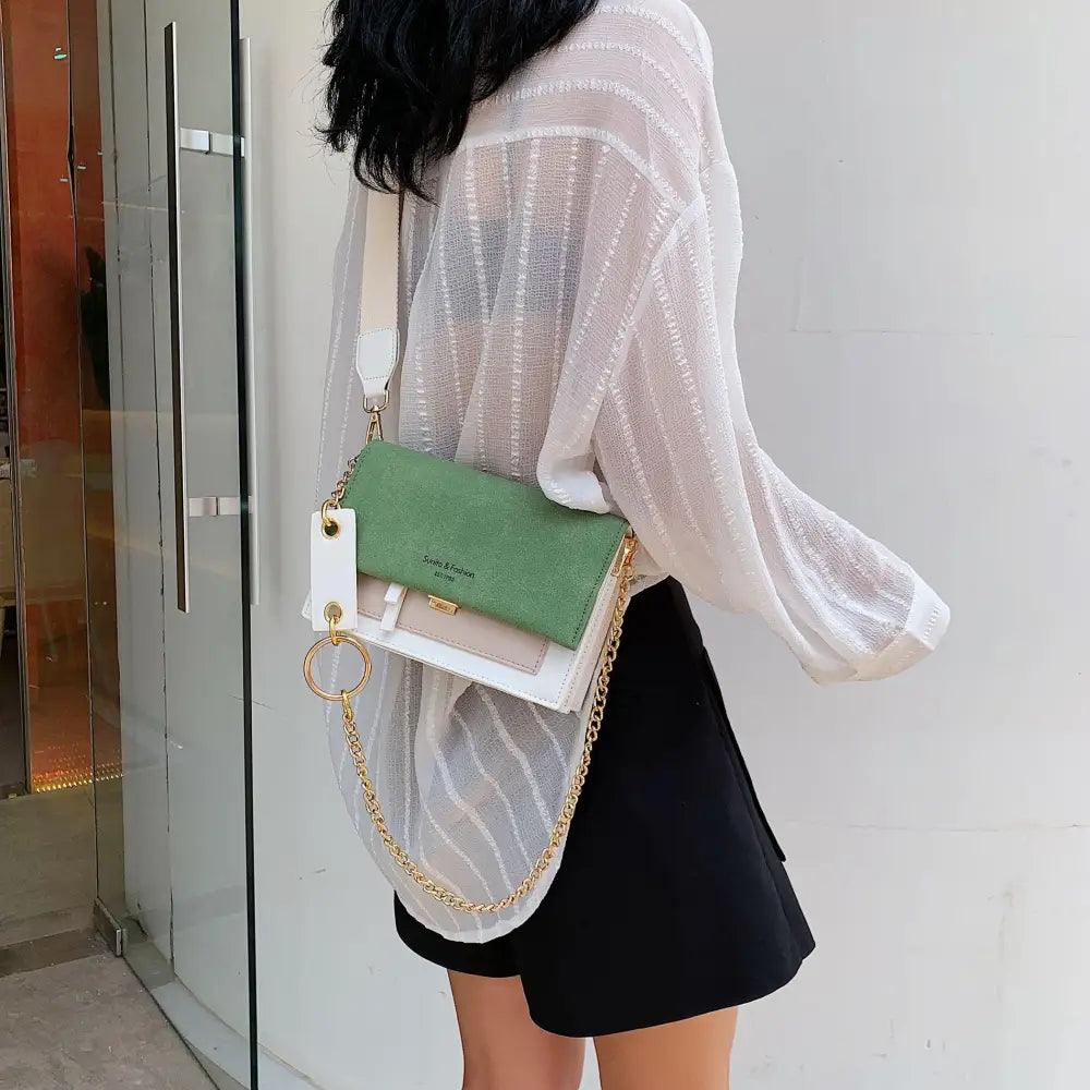 New Look Contrast Color Scrub Leather Crossbody Bags For Women And Girls Simple Chain Shoulder Bag , Purses And Handbags For Ladies Stevvex