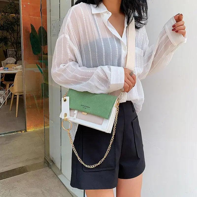 New Look Contrast Color Scrub Leather Crossbody Bags For Women And Girls Simple Chain Shoulder Bag , Purses And Handbags For Ladies Stevvex