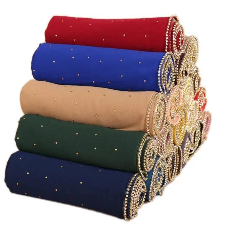 New Luxurious Gold Chiffon Head Scarf Solid Soft Long Muslim Scarves For Women Hijab Musulman Female Shawl and Wrap Stevvex