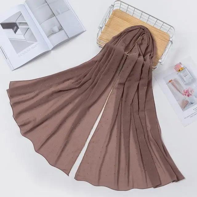 New Luxurious Gold Chiffon Head Scarf Solid Soft Long Muslim Scarves For Women Hijab Musulman Female Shawl and Wrap Stevvex