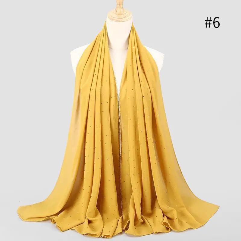 New Luxurious Gold Chiffon Head Scarf Solid Soft Long Muslim Scarves For Women Hijab Musulman Female Shawl and Wrap Stevvex