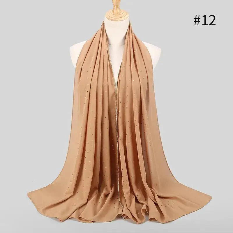 New Luxurious Gold Chiffon Head Scarf Solid Soft Long Muslim Scarves For Women Hijab Musulman Female Shawl and Wrap Stevvex