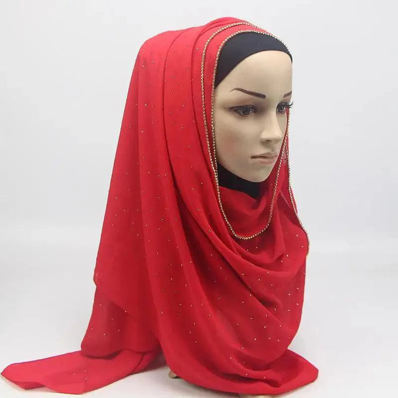 New Luxurious Gold Chiffon Head Scarf Solid Soft Long Muslim Scarves For Women Hijab Musulman Female Shawl and Wrap Stevvex