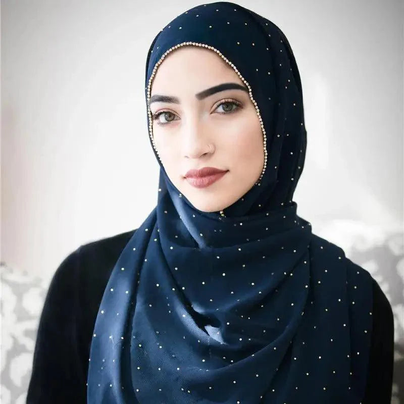 New Luxurious Gold Chiffon Head Scarf Solid Soft Long Muslim Scarves For Women Hijab Musulman Female Shawl and Wrap Stevvex