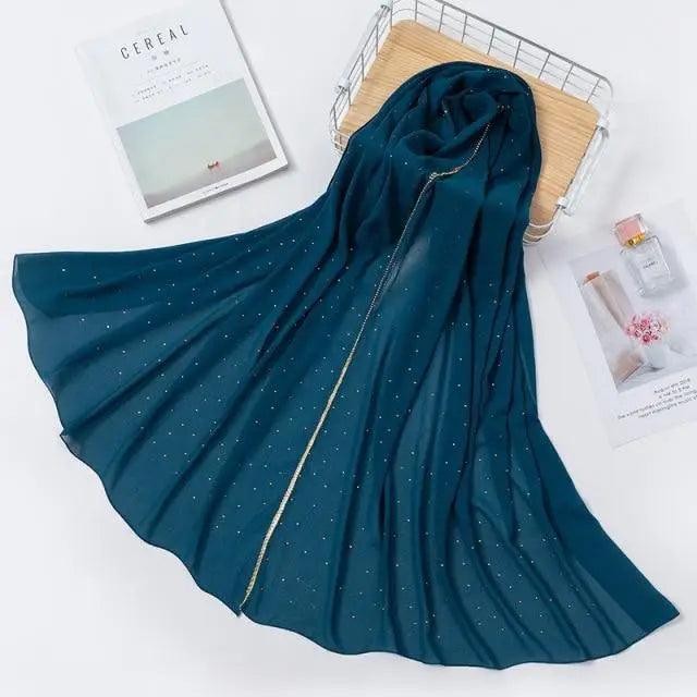 New Luxurious Gold Chiffon Head Scarf Solid Soft Long Muslim Scarves For Women Hijab Musulman Female Shawl and Wrap Stevvex