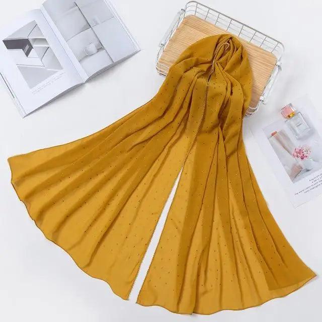 New Luxurious Gold Chiffon Head Scarf Solid Soft Long Muslim Scarves For Women Hijab Musulman Female Shawl and Wrap Stevvex