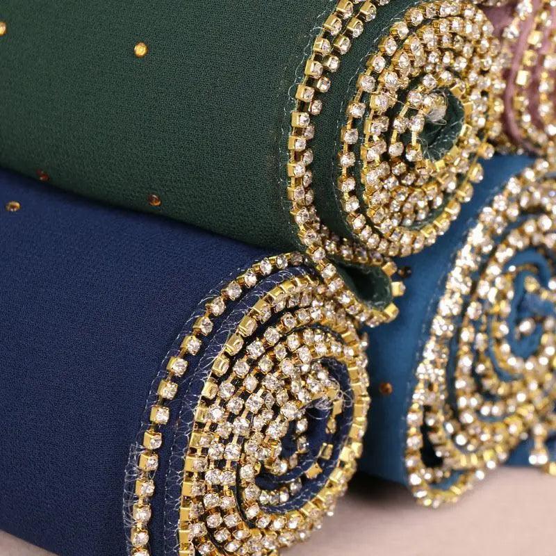 New Luxurious Gold Chiffon Head Scarf Solid Soft Long Muslim Scarves For Women Hijab Musulman Female Shawl and Wrap Stevvex
