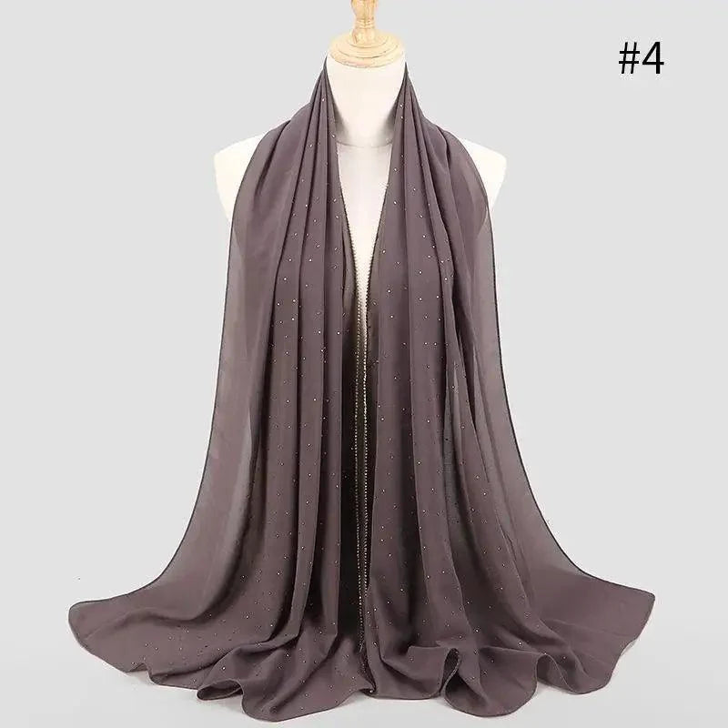 New Luxurious Gold Chiffon Head Scarf Solid Soft Long Muslim Scarves For Women Hijab Musulman Female Shawl and Wrap Stevvex