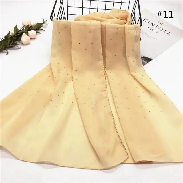 New Luxurious Gold Chiffon Head Scarf Solid Soft Long Muslim Scarves For Women Hijab Musulman Female Shawl and Wrap Stevvex