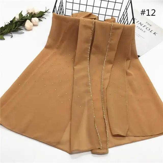 New Luxurious Gold Chiffon Head Scarf Solid Soft Long Muslim Scarves For Women Hijab Musulman Female Shawl and Wrap Stevvex