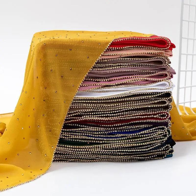 New Luxurious Gold Chiffon Head Scarf Solid Soft Long Muslim Scarves For Women Hijab Musulman Female Shawl and Wrap Stevvex
