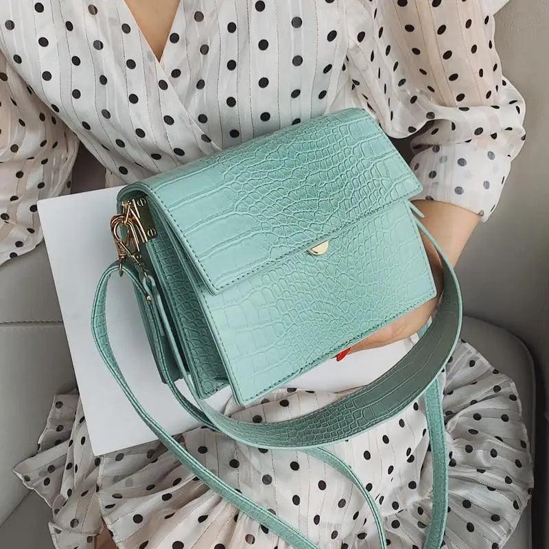 Female Flip Square Bag Leather Women's Designer Handbag Crocodile Pattern Shoulder Messenger Bags Stevvex