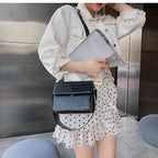 Female Flip Square Bag Leather Women's Designer Handbag Crocodile Pattern Shoulder Messenger Bags Stevvex