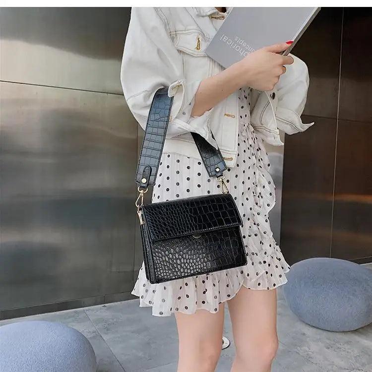 Female Flip Square Bag Leather Women's Designer Handbag Crocodile Pattern Shoulder Messenger Bags Stevvex
