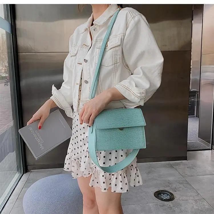 Female Flip Square Bag Leather Women's Designer Handbag Crocodile Pattern Shoulder Messenger Bags Stevvex