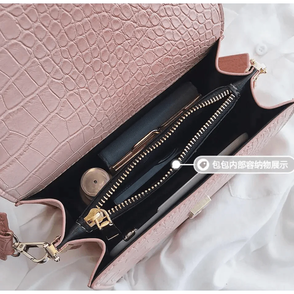 Female Flip Square Bag Leather Women's Designer Handbag Crocodile Pattern Shoulder Messenger Bags Stevvex