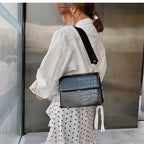 Female Flip Square Bag Leather Women's Designer Handbag Crocodile Pattern Shoulder Messenger Bags Stevvex