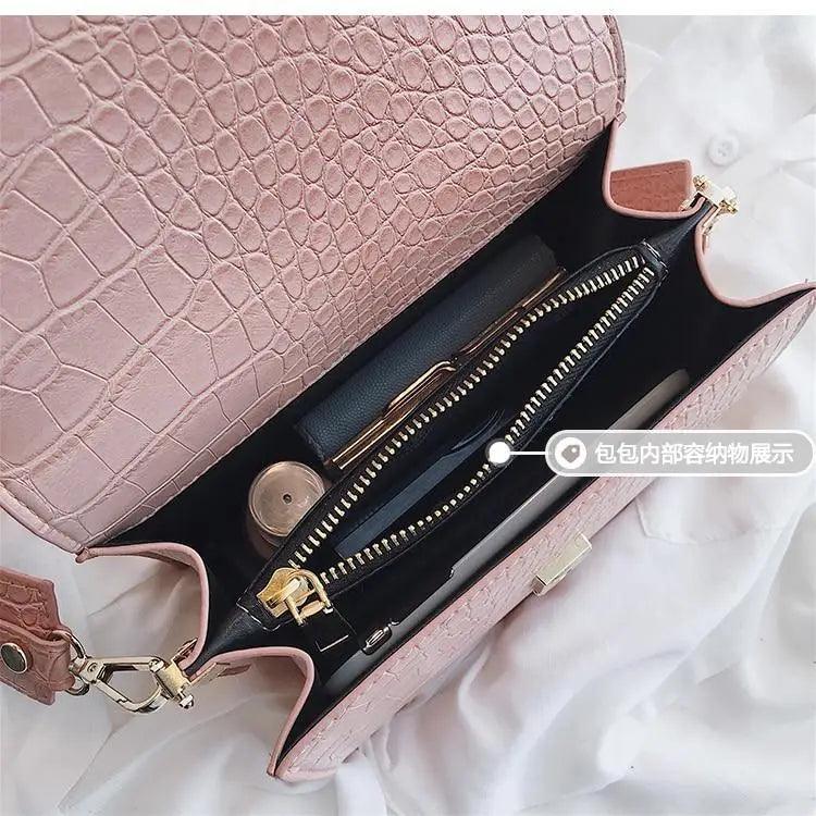 Female Flip Square Bag Leather Women's Designer Handbag Crocodile Pattern Shoulder Messenger Bags Stevvex