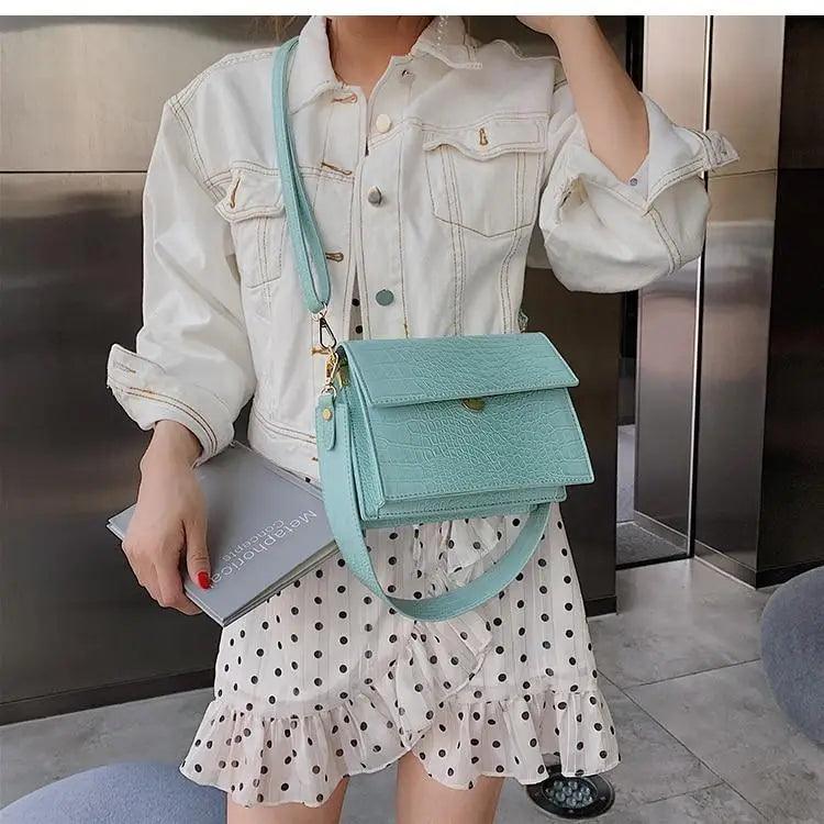Female Flip Square Bag Leather Women's Designer Handbag Crocodile Pattern Shoulder Messenger Bags Stevvex