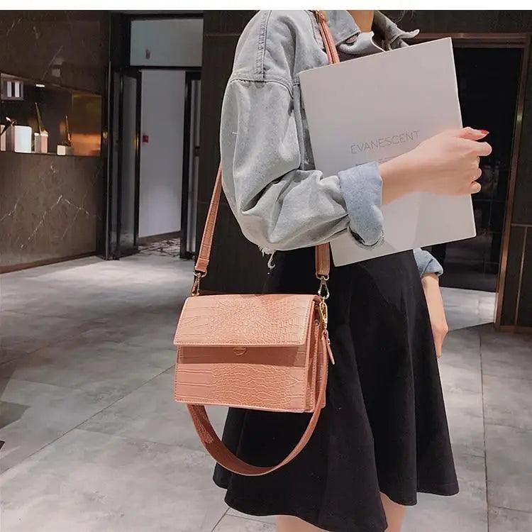 Female Flip Square Bag Leather Women's Designer Handbag Crocodile Pattern Shoulder Messenger Bags Stevvex