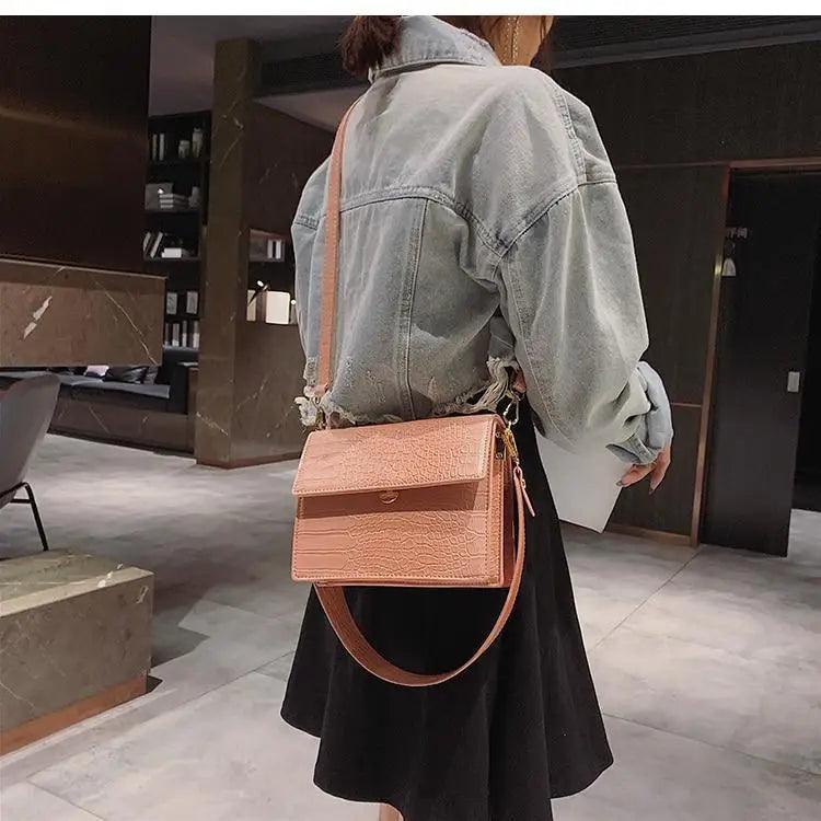 Female Flip Square Bag Leather Women's Designer Handbag Crocodile Pattern Shoulder Messenger Bags Stevvex