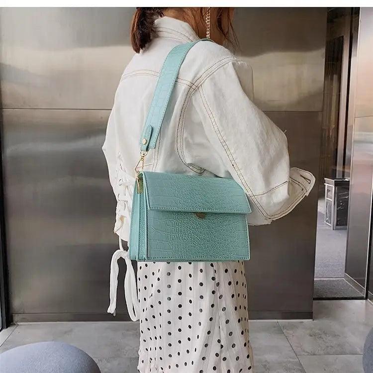 Female Flip Square Bag Leather Women's Designer Handbag Crocodile Pattern Shoulder Messenger Bags Stevvex