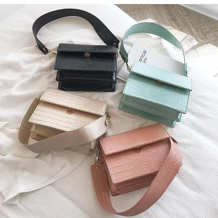 Female Flip Square Bag Leather Women's Designer Handbag Crocodile Pattern Shoulder Messenger Bags Stevvex