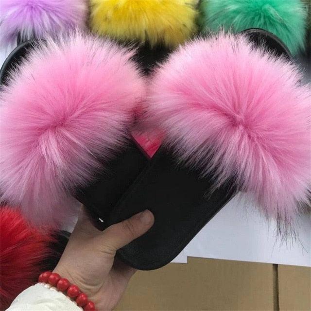 New Luxury Fluffy Slippers Indoor Warm Furry Fur Flip Flops Women Amazing Plush Slides Shoes Warm Comfortable Fuzzy Furry Slippers Indoor Cozy Memory Foam Anti-Slip Flip Flops Stevvex