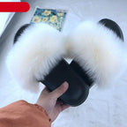 New Luxury Fluffy Slippers Indoor Warm Furry Fur Flip Flops Women Amazing Plush Slides Shoes Warm Comfortable Fuzzy Furry Slippers Indoor Cozy Memory Foam Anti-Slip Flip Flops Stevvex