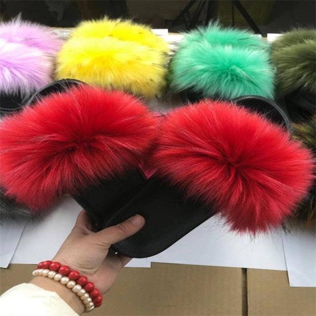 New Luxury Fluffy Slippers Indoor Warm Furry Fur Flip Flops Women Amazing Plush Slides Shoes Warm Comfortable Fuzzy Furry Slippers Indoor Cozy Memory Foam Anti-Slip Flip Flops Stevvex