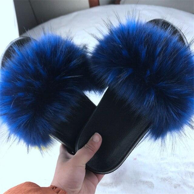 New Luxury Fluffy Slippers Indoor Warm Furry Fur Flip Flops Women Amazing Plush Slides Shoes Warm Comfortable Fuzzy Furry Slippers Indoor Cozy Memory Foam Anti-Slip Flip Flops Stevvex