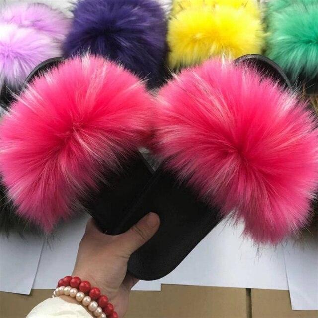 New Luxury Fluffy Slippers Indoor Warm Furry Fur Flip Flops Women Amazing Plush Slides Shoes Warm Comfortable Fuzzy Furry Slippers Indoor Cozy Memory Foam Anti-Slip Flip Flops Stevvex