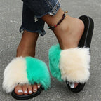 New Luxury Fluffy Slippers Indoor Warm Furry Fur Flip Flops Women Amazing Plush Slides Shoes Warm Comfortable Fuzzy Furry Slippers Indoor Cozy Memory Foam Anti-Slip Flip Flops Stevvex