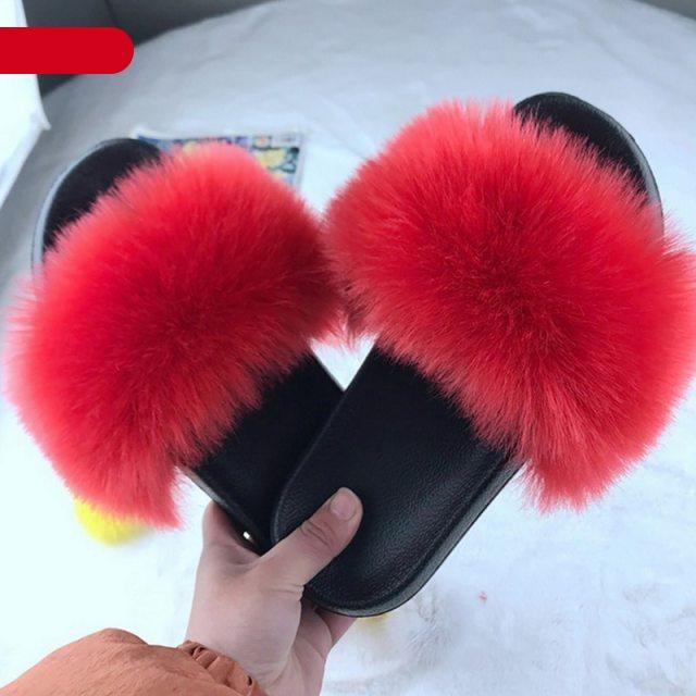 New Luxury Fluffy Slippers Indoor Warm Furry Fur Flip Flops Women Amazing Plush Slides Shoes Warm Comfortable Fuzzy Furry Slippers Indoor Cozy Memory Foam Anti-Slip Flip Flops Stevvex
