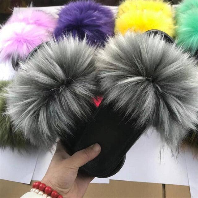 New Luxury Fluffy Slippers Indoor Warm Furry Fur Flip Flops Women Amazing Plush Slides Shoes Warm Comfortable Fuzzy Furry Slippers Indoor Cozy Memory Foam Anti-Slip Flip Flops Stevvex