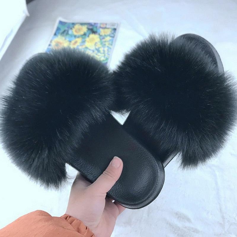 New Luxury Fluffy Slippers Indoor Warm Furry Fur Flip Flops Women Amazing Plush Slides Shoes Warm Comfortable Fuzzy Furry Slippers Indoor Cozy Memory Foam Anti-Slip Flip Flops Stevvex