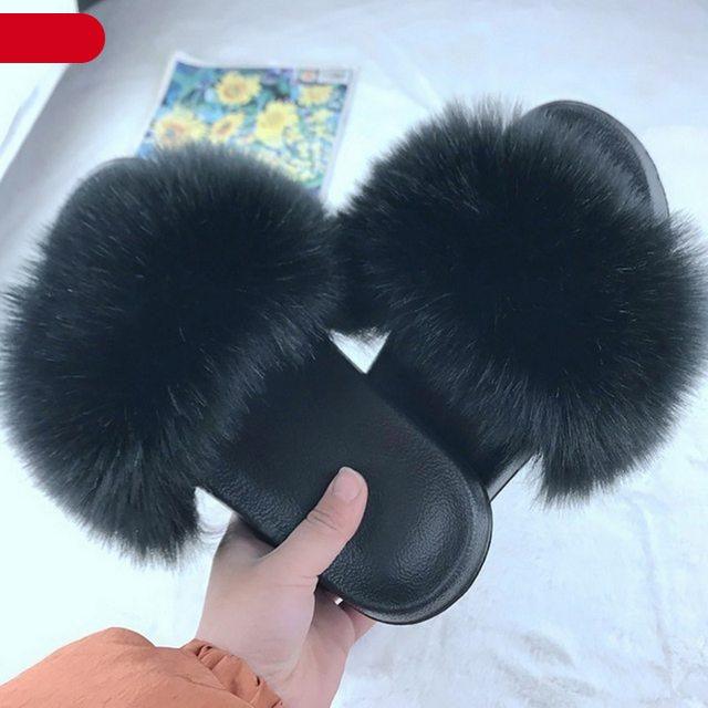 New Luxury Fluffy Slippers Indoor Warm Furry Fur Flip Flops Women Amazing Plush Slides Shoes Warm Comfortable Fuzzy Furry Slippers Indoor Cozy Memory Foam Anti-Slip Flip Flops Stevvex