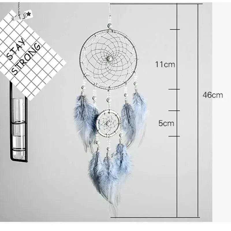 New Luxury Original Silver Gray Dream Catcher 2 Ring Feather Hanging Art Gifts To Bestie Friends Creative Valentine's Day Gifts Stevvex