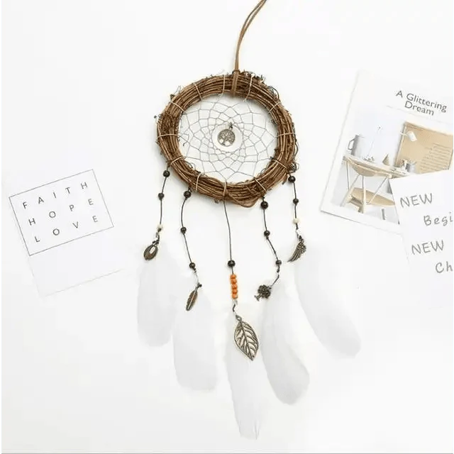 New Luxury Original Silver Gray Dream Catcher 2 Ring Feather Hanging Art Gifts To Bestie Friends Creative Valentine's Day Gifts Stevvex