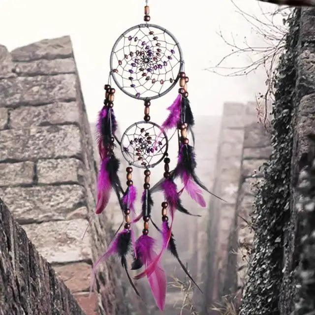 New Luxury Original Silver Gray Dream Catcher 2 Ring Feather Hanging Art Gifts To Bestie Friends Creative Valentine's Day Gifts Stevvex