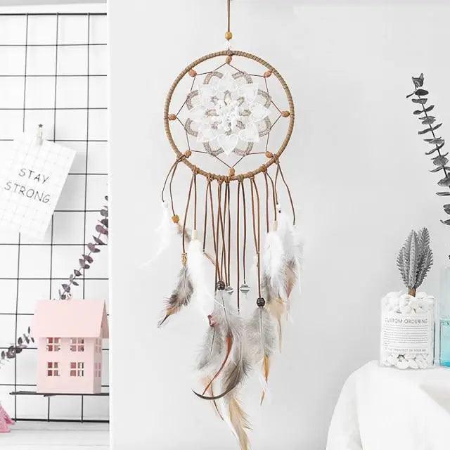 New Luxury Original Silver Gray Dream Catcher 2 Ring Feather Hanging Art Gifts To Bestie Friends Creative Valentine's Day Gifts Stevvex