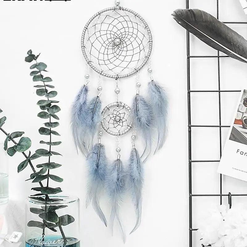 New Luxury Original Silver Gray Dream Catcher 2 Ring Feather Hanging Art Gifts To Bestie Friends Creative Valentine's Day Gifts Stevvex